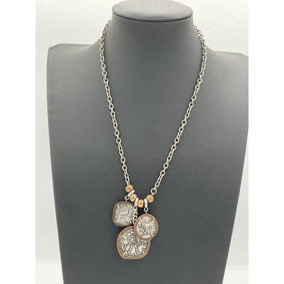 Roman Coin Pendant Necklace With Vintage Style Chain & Charms - Picture 1 of 5